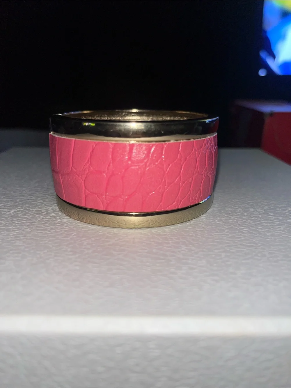 Pink Leather-Textured Statement Braclet/Cuff